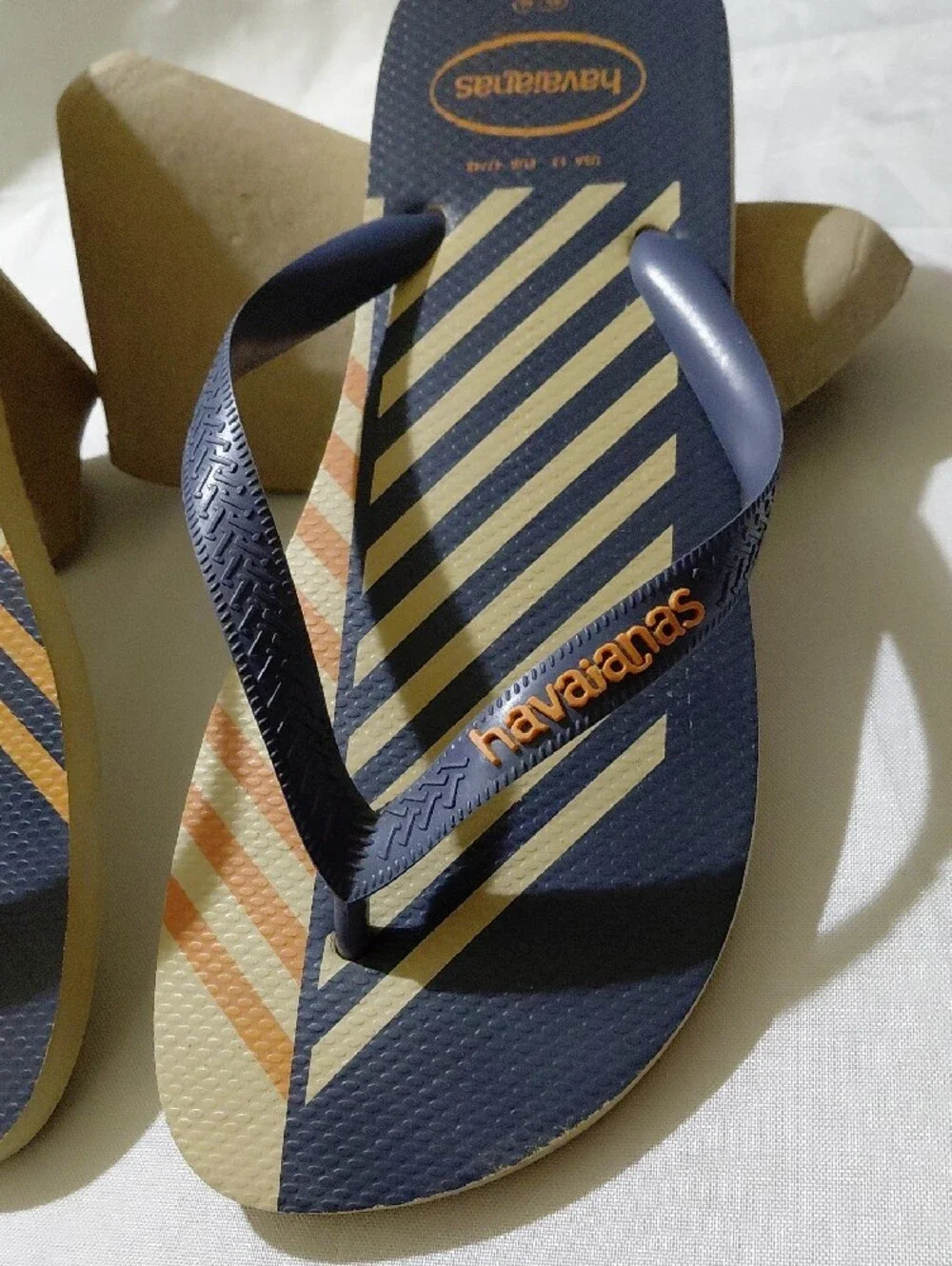 Havaianas Navy, Tan & Orange Striped Flip Flops